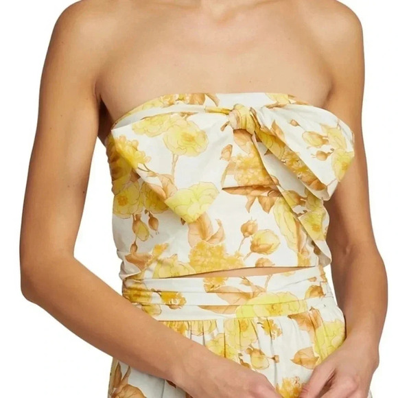 💥HOST PICK💥 ba&sh Naimee Yellow Floral  Strapless Stretch Tube Top Size 8 - Picture 3 of 14